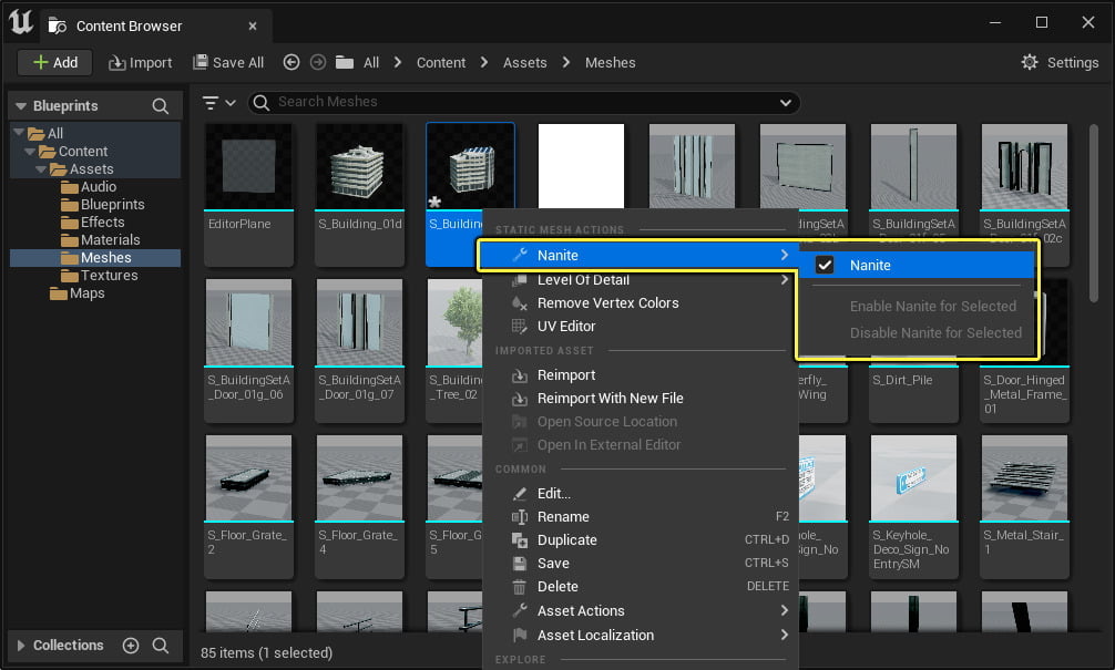 nanite batch enable menu